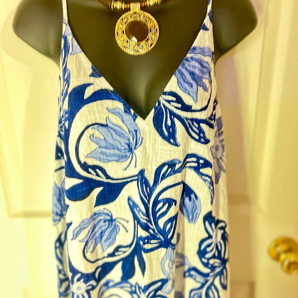 H&M Blue and White Spaghetti Strap Sundress